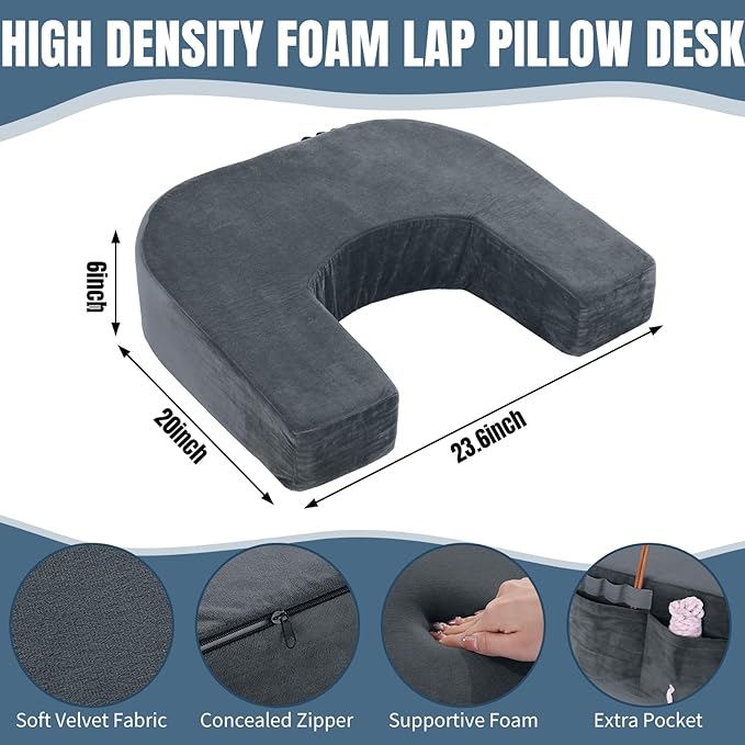 HOMBYS Extra Large Arm Rest Pillow for Adult Gaming,Lap Desk Pillow,Crochet Pillow for Lap Support,Foam Bed Rest Pillow for Reading (Dark Grey)