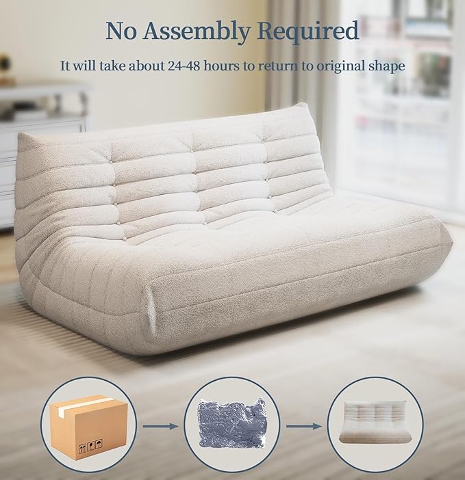 Selyteramy 3 Seat Oversized Bean Bag Chairs for Adults, Memory Foam Fireside Beanbag Couch, Comfy Bean Bag Lounger Lazy Sofa for Living Room, Bedroom, Playroom, White