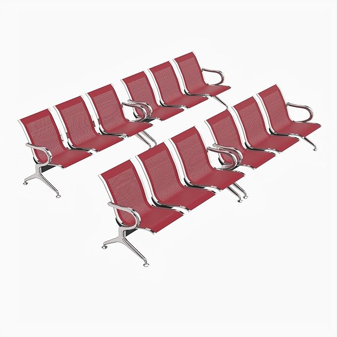 Kinfant 3-Seat Waiting Room Chair - Office Guest Reception Chairs with Ergonomic Backrests, Airport Waiting Bench with Armrests, Metal Waiting Furniture for Hospital, Bank (Dark Red, Set of 4)