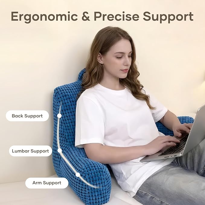 NOONTIDE Reading Pillow with Top Handle,Uniquely Designed Soft Fabric, Ergonomic Back Support for Bed,Cover Washable Sit up Pillow,Watching TV/Gaming/Relaxing(Blue)