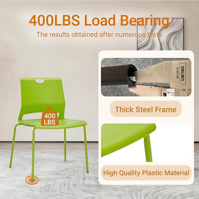 Sidanli Stackable Office Chairs, Green Guest Chairs with Comfortable Streamline Seat, Stacking Chairs No Wheels for Conference Room, Set of 4.