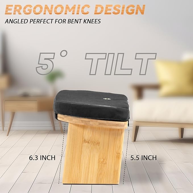 Estleys Meditation Bench, Bamboo Meditation Stool, Folding Kneeling Meditation Bench, Seiza Prayer Bench, Prayer Bench with Meditation Cushion, Kneeling Stool (Black & Bag)