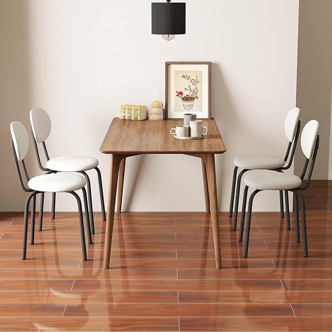 Stackable Dining Chairs Set of 4, Stackable Waiting Room Chairs, Stacking Kitchen Chairs with Upholstered Back and Seat with Dense Foam Cushions, Steel Frame with 400 Lb. Capacity, Beige