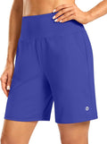 Women's Athletic Shorts with Zipper Pocket 7" High Waisted Stretchy Bermuda Shorts for Women Workout Running Casual