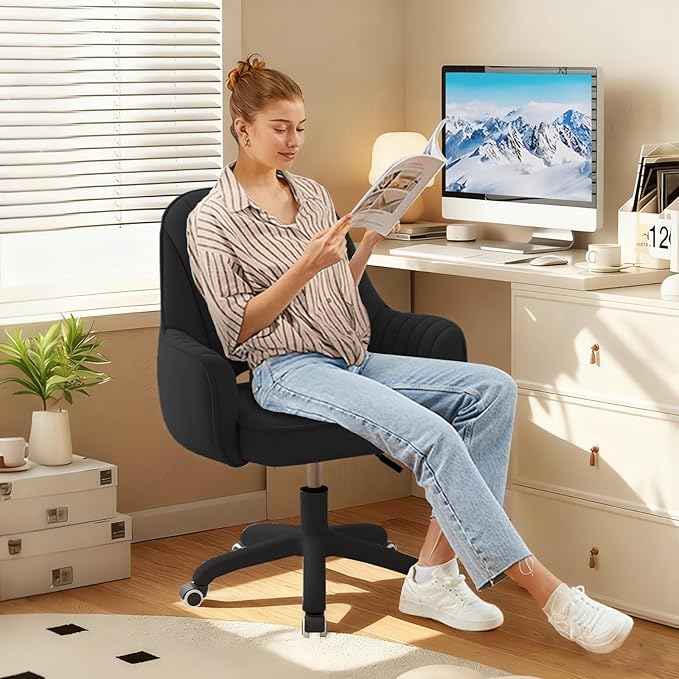 WXJHL Home Office Chair Velvet Vanity Chairs Cute Makeup Desk Chair with Wheels Mid Back Computer Chairs Height Adjustable Small Swivel Rolling Task Chair