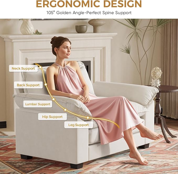 HUSFU 49.5'' W Oversized Accent Chair, Cloud Sofa Chair with Deep Seat and Extra Wide Armrests, Comfy Reading Armchair for Bedroom, Living Room, Beige