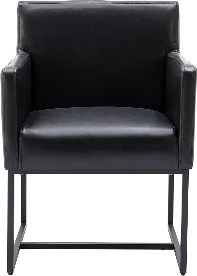 BESTANO Set of 6 Upholstered Dining Chairs with Armrest, PU Leather Modern Accent Armchairs, Kitchen & Dining Room Chairs Side Chairs, Black