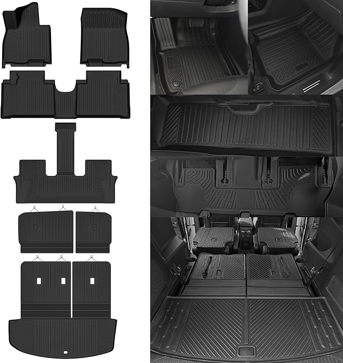 All Weather Floor Mats for 2026 Hyundai Palisade Hybrid 8 Seats Floor Mats & Trunk Mat with Backrest Mats & 2nd Backrest Mats for Palisade Hybrid Accessories Odorless Anti-Slip Floor Liner