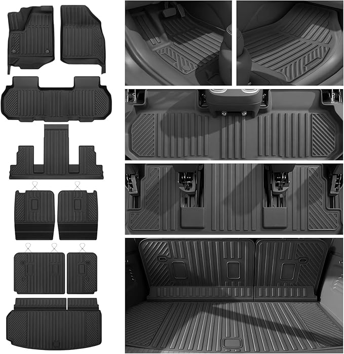 Floor Mats for 2024-2026 Chevrolet Chevy Traverse & for 2024-2026 GMC Acadia & for 2025-2026 Buick Enclave Accessories 7-Seat Bucket Chairs All Weather TPE Cargo Mat with Backrest Mat Black