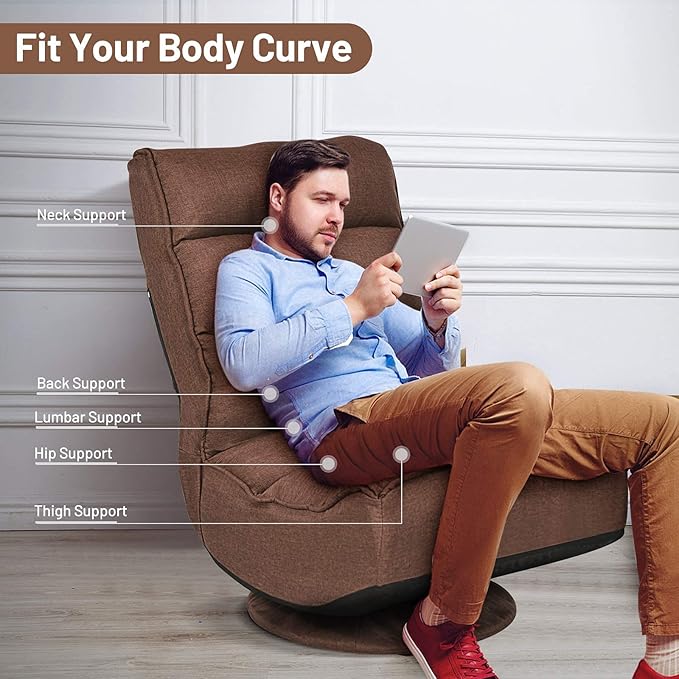 Giantex 360 Degree Swivel Gaming Chair, 6 Position Adjustable Folding Floor Chair, 300lb Spring Support, Comfortable Padded Backrest, Lazy Sofa Chair Game Rocker for Teens Adults (Coffee)