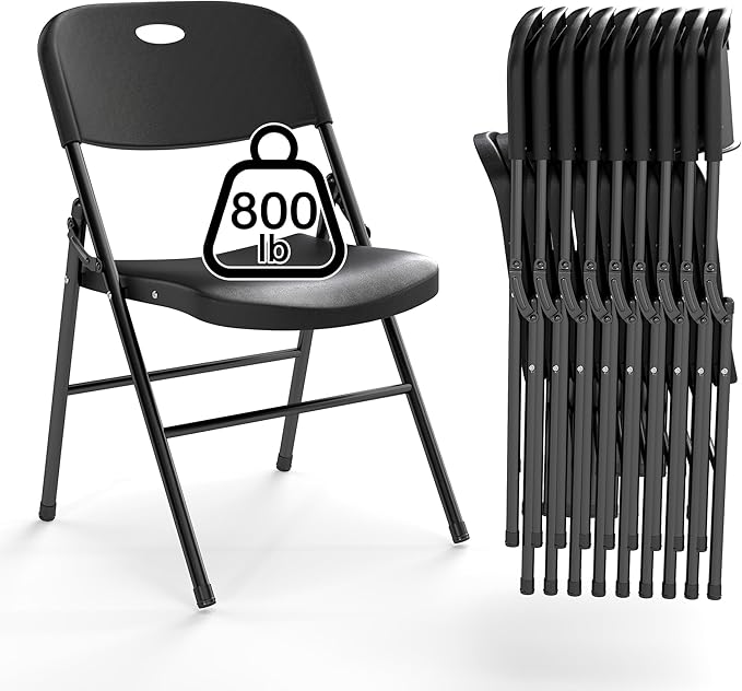 20 Pack Folding Chair, 800 Weight Limit Heavy Duty Plastic Folding Chair Portable Seating for Indoor Outdoor Events, Wedding, Party, Restaurant, Meeting Room Black