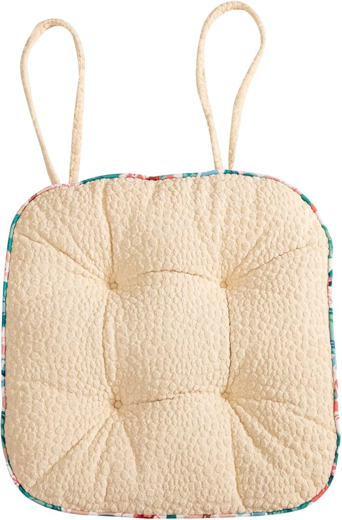 Soft Comfort Chair Pads with 3D Dots Pattern Jacquard Warm Square Chair Cushion with Ties Thicken Non-Slip Floor Pillow Fluffy Seat Cushion for Office Dining Kitchen (White,15"x15")
