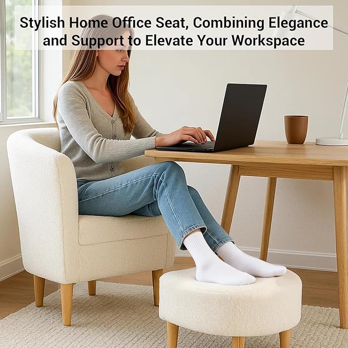 DAZONE Sherpa Accent Chair with Ottoman, White Fluffy Teddy Barrel Armchair for Cozy Living Room, Small Comfy Chairs for Bedroom, Reading Corner
