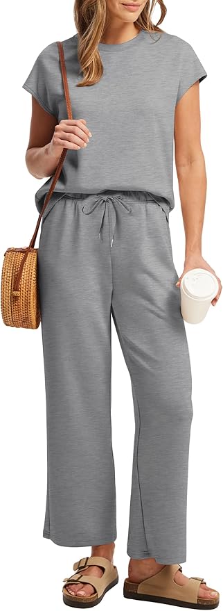Sampeel Two Piece Sets for Women Summer Vacation Outfits Cap Sleeve Tops Lounge Matching Sets Clothing Beach Fashion Clothes