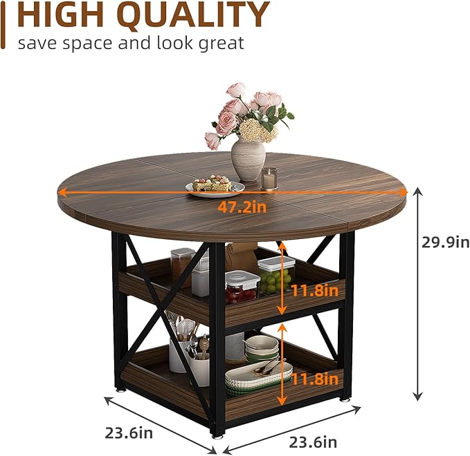 Round Dining Table with Storage for 4, Modern Kitchen Table for Small Space, Space Saving Dining Table for Dining Room, Apartment, or Breakfast Nook (Boxwood Color- Table Only)