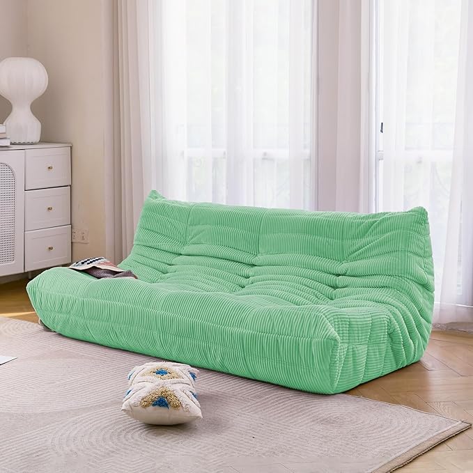 N&V Fireside Three Seater Sofa, Mid Century Armless Twin Size Floor Sofa, Soft Premium Corduroy Floor Lounge Chair,Accent Chair for Living Room, Bedroom(Mint)