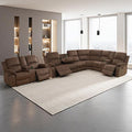 SIENWIEY Manual Recliner Sectional Sofa for Living Room,L Shaped Reclining Sectional Corner Couch with Loveseat,Brown Fabric Recliner Sofa Set with Storage Console/Drop Down Coffee Table/Cup Holders