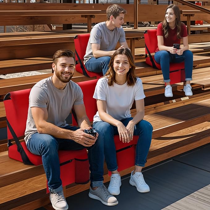 2pcs Stadium Seat for Bleachers with Back Support，Portable Bleacher Chairs with Back and Cushion，Includes Shoulder Strap and Cup Holder