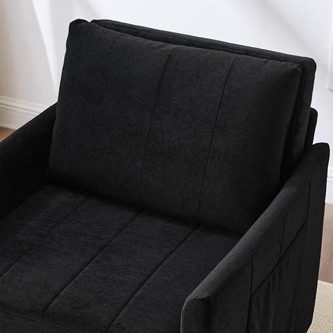 Merax 3-in-1 Convertible Sofa Bed Chair,Singe Pull Out Sleeper Couch with 5-Position Adjustable Backrest, Side Pockets and a Storage Basket, Fold Out Single Armchair, Black
