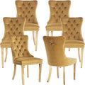 YeahFurn Mid Century Modern Dining Chairs Set of 6, Yellow Velvet Upholstered Tufted Back, Kitchen & Dining Room Chairs, Gold Metal Legs, Nailhead Trim, Sillas para Comedor (Yellow, 6 Pcs)