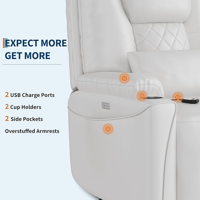 Power Lift Recliner Chair, Easy Lift Assist for Elderly, 3-Position Recline, Storage Pockets & Cup Holders, USB Charging Ports, Remote Control Operation, Living Room or Bedroom Comfort, White