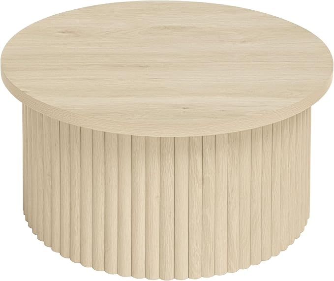31.54" Round Coffee Table,Modern Drum Side Accent End Table for Living Room,Apartment,Natural