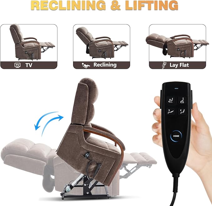 Dual Motor Power Lift Recliner Chair, Lift Chair with Massage and Heat for Elderly, Lay Flat Recliner, Standing Assistance, Infinite Position Reclining, Living Room Chair, Chenille, Brown