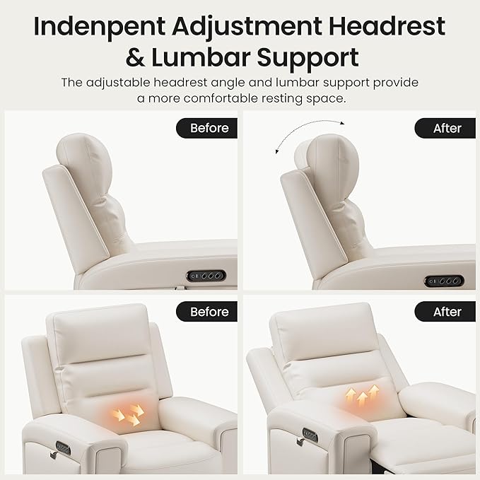 COLAMY Aura Triple Motors Power Recliner Chairs with USB and Type C Port, Home Theater Chair with LED Lights, Electric Wall Hugger Recliner for Living Room, Beige