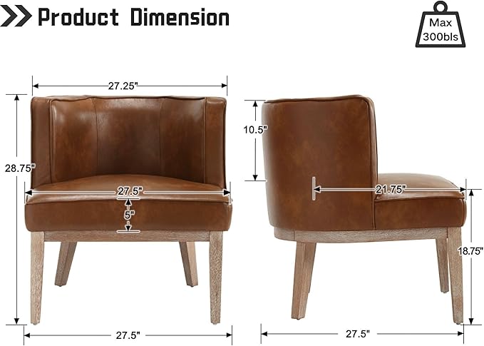 Comfy Barrel Chair Mid-Century Modern Accent Chair with Solid Wood Leg Upholstered Reading Arm Chair Faux Leather Waiting Room Round Side Chairs for Small Spaces Living Room Bedroom Office, Brown