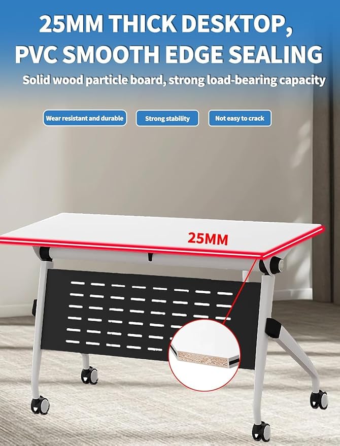 YUOXU Conference Room Table,Folding Conference Table,Flip Top Mobile Desk with Locking Silent Casters-Space Saving Rolling Table for Training Room, Office, Classroom (6, 62.99 * 23.62 * 29.53")