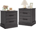 SIMOE Grey Oak Farmhouse Nightstand Set of 2, Wooden Bedside Table with 2 Storage Drawers, Compact Floor-Standing Night Stand, Accent Sofa Side Table for Bedrooms