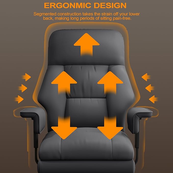WXJHL Office Chair with Leg Rest, Leather High Back Executive Office Chair with Wheels, Ergonomic Desk Chairs with Lumbar Support for Home Office, Gray