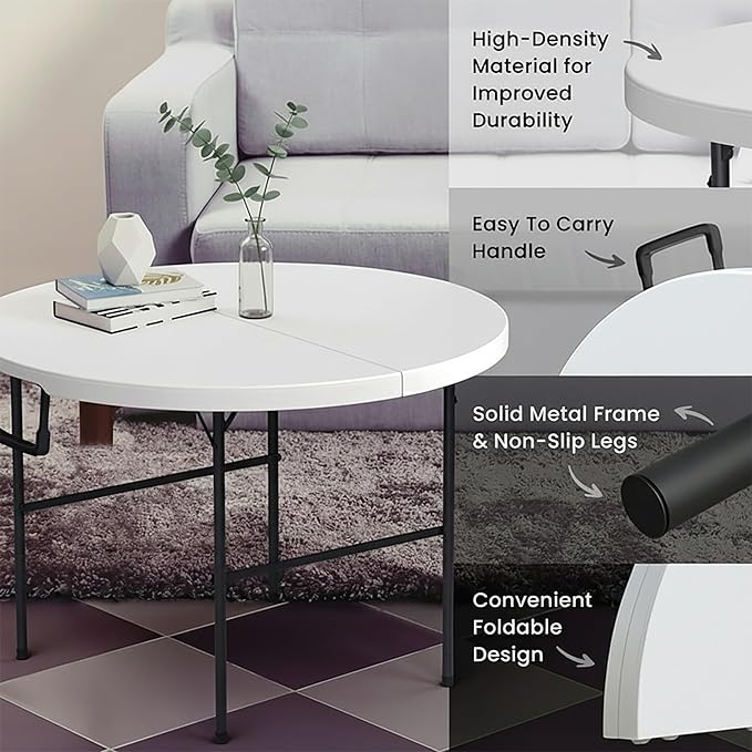 Our Modern Space 3.5 Feet Circular Round Foldable Table with Built in Handle & Steel Legs | Heavy Duty Portable | Perfect for Party, Dining, Wedding, Events, Picnic Indoor, Outdoor, Camping, Utility