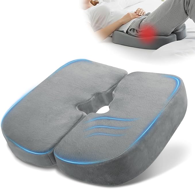 Memory Foam Bed Sore Cushions for Butt & Tailbone, Pressure Relief Cushion for Long Sitting, Donut Pillow for Tailbone, Perfect for Office, Bed, Car, Wheelchair Use (Light Gray)