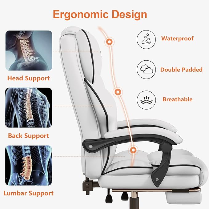 HDHNBA Office Chair High Back Executive Desk Chair Computer Gaming Chair with Foot Rest Swivel Work Chairs Ergonomic Leather Office Chairs