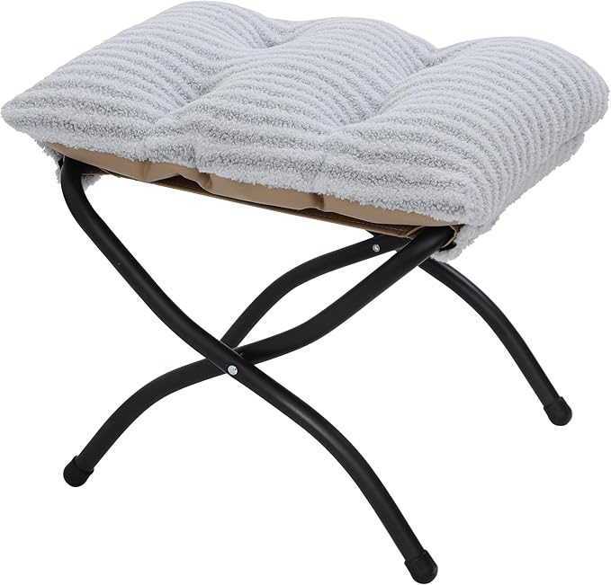 Mordchil HF 15"(H) Folding Ottoman, Foldable Footrest Stool, Portable Small Foot Stool for Couch, Collapsible Foot Rest Ottoman for Sofa, Accent Padded Ottomans for Living Room, Bedroom, Stripe Grey