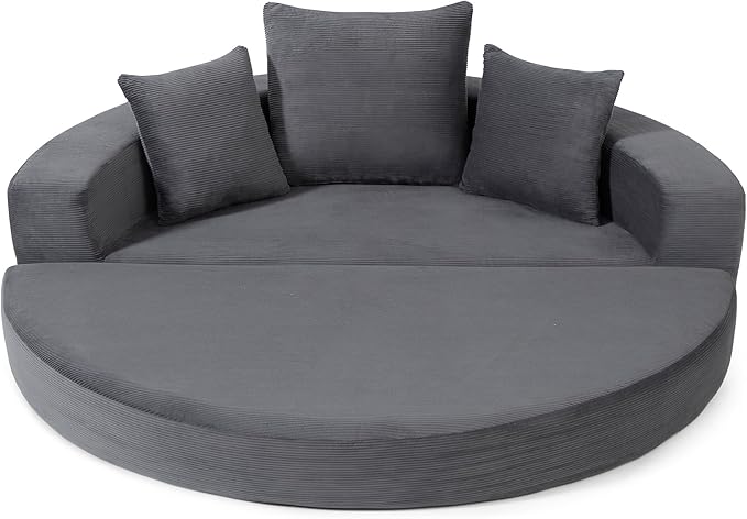 67" Round Convertible Folding Sofa Bed, Boneless Couch Loveseat, Floor Sleeper Chaise Lounge for Living Room, Apartment, Dorm, Small Spaces, Gray