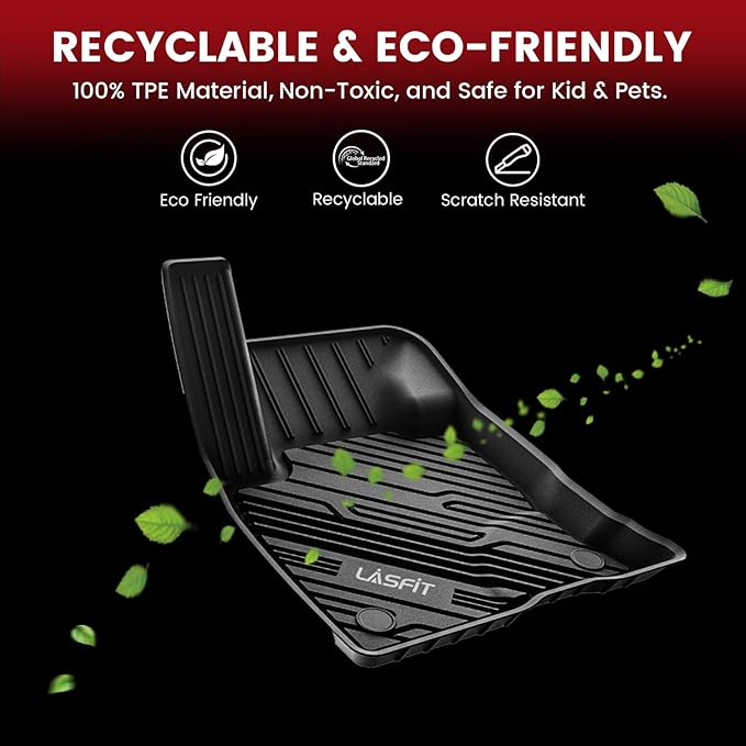 LASFIT Floor Mats for Ford Explorer 2020-2021 6 Passenger TPE Custom Fit All Weather Protector Anti-Slip Floor Liners, 2021 2020 Explorer 6 Seats Accessories, 1st 2nd & 3rd Row, 4pcs Black