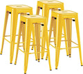 Furmax 30 Inch Metal Bar Stools Set of 4, Counter Height Backless Stools, Industrial Bar Chairs Patio Stool Stackable Backless Stool for Kitchen/Dining Room/Bistro/Patio Indoor Outdoor (Yellow)