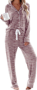 Aamikast Women's Pajama Sets Long Sleeve Button Down Sleepwear Nightwear Soft Pjs Lounge Sets