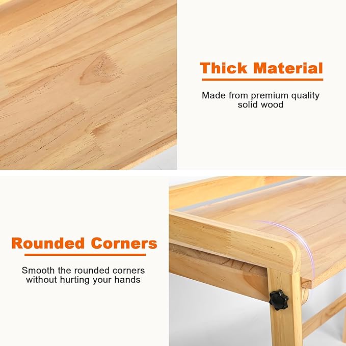 39" Solid Wood Folding Desk - Mid Century Modern Compact Workstation for Small Spaces, Home Office Computer Writing Study Desk with Natural Wood Finish