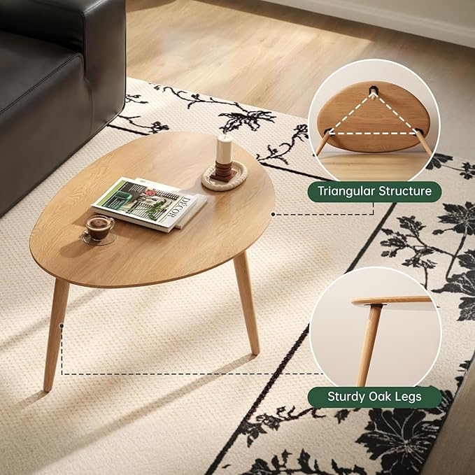 Vadisun Small Oval Nesting Table, Mid Century Coffee Table for Living Room,Solid Oak Wood End Tables,Triangle Tabletop with 3 Legs,Minimalist Display Living Tables (Original Wood Color, Combine)