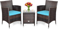 HAPPYGRILL 3-Pieces Patio Furniture Set Outdoor Rattan Wicker Conversation Set with Coffee Table Chairs & Cushions for Patio Garden Lawn Backyard Poolside