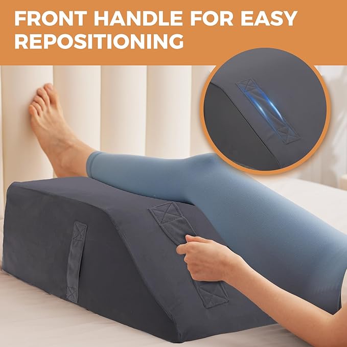 BIEEZZK Leg Pillow Elevation Blood Circulation, Leg Elevating Pillows for After Surgery, Sleeping, Memory Foam Wedge Pillow for Legs Swelling, Foot Knee Pillow for Back Pain, 23.6×16.8×8in Velvet Grey
