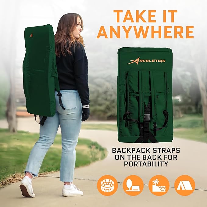 Heated Stadium Seats for Bleachers with Back Support – USB Battery Included - Upgraded 3 Levels of Heat - Foldable Chair - 4 Pockets for Snacks, Cup Holder - for Camping, Games & Sports (Hunter Green)