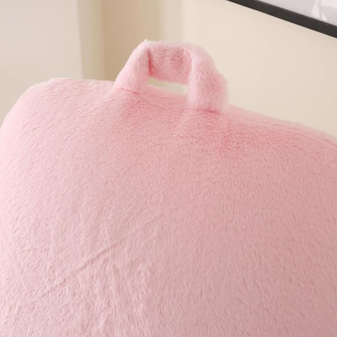PAJEO Reading Pillow for Sitting in Bed, Large Backrest Reading Pillow with Arm Rest,Back-Rest Support Cushion for Sit Up on Couch, Sofa, and Floor, Dorm Essentials (Pink Faux Fur, Large(19"))
