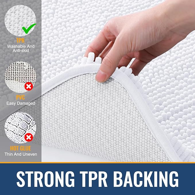 Arotive Bathroom Toilet Rugs U Shaped 24x20, Extra Soft Absorbent Shaggy Chenille Contour Bath Rugs for Toilet, Machine Washable Non-Slip Contoured Bath Mats, White