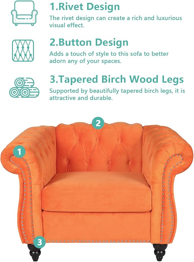 QHITTY Accent Chair, Chesterfield Chair Modern Velvet Upholstered Chairs with Tufted Back for Living Room Furniture (Orange)