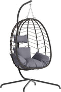 LEX CRAFT Egg Chair with Stand, Patio Wicker Hanging Chair, Hammock Swing Chair, 350LBS Capacity for Bedroom, Balcony, Garden(BR-GR)