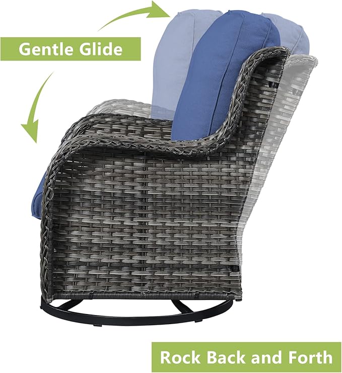 Rilyson Wicker Patio Furniture Sets - 7 Piece Rattan Outdoor Sectional Conversation Set with 4 Swivel Rocking Chairs,2 Ottomans and 1 Sofa for Porch Deck Garden(Mixed Grey/Blue)